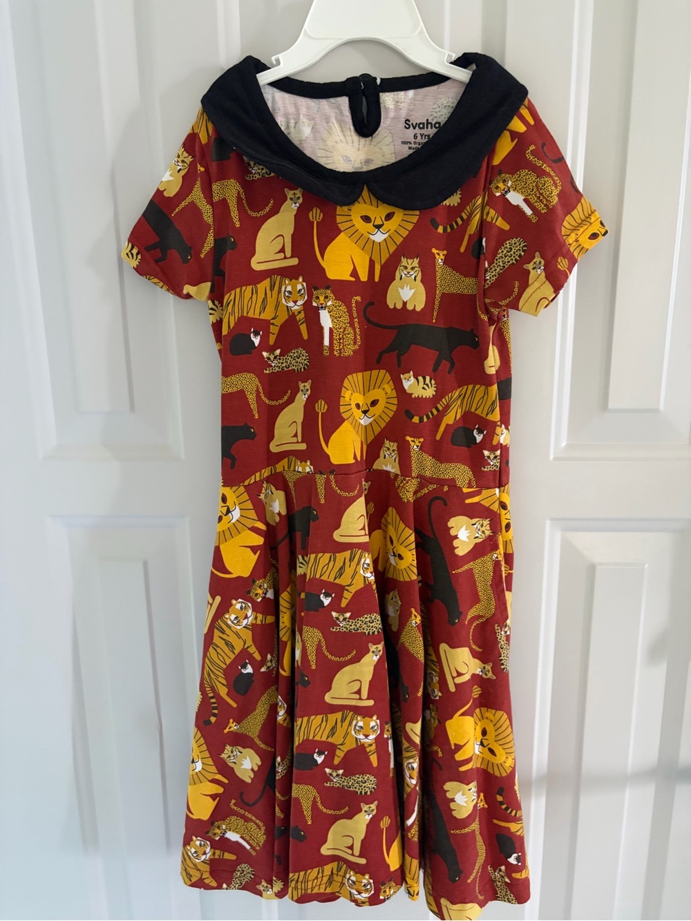 Svaha Red Animal Print Fit & Flare Girl’s Dress in organic cotton